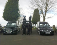 Jaguar hearse and limousine and horse drawn hearse